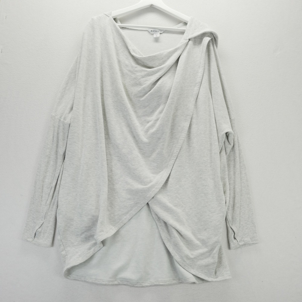 Athleta Purana Wrap Sweatshirt Gray Heathered Hooded Cardigan XL 486073-20